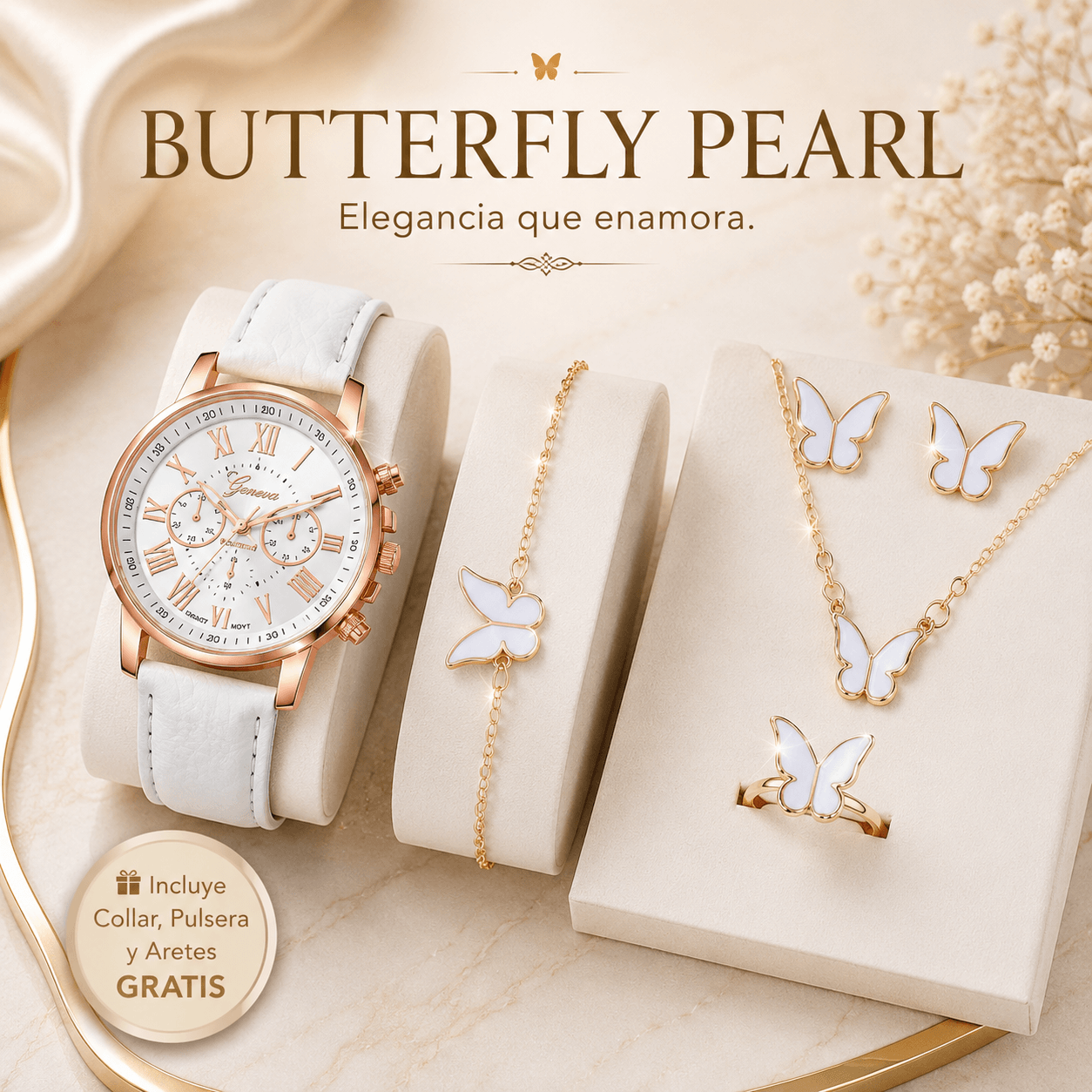 Reloj Elegance™ | Incluye Pulsera, Collar y Aretes de Regalo