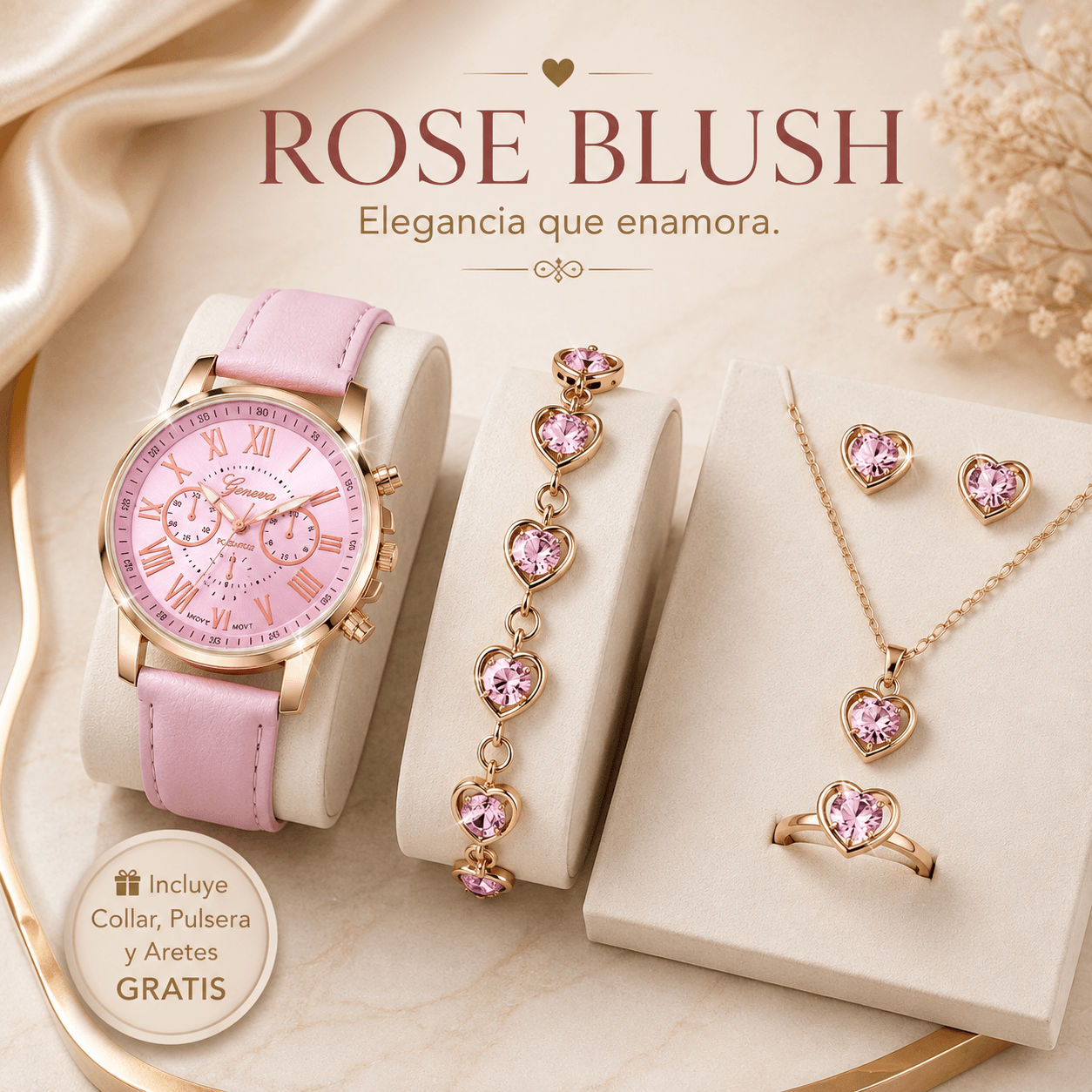 Reloj Elegance™ | Incluye Pulsera, Collar y Aretes de Regalo
