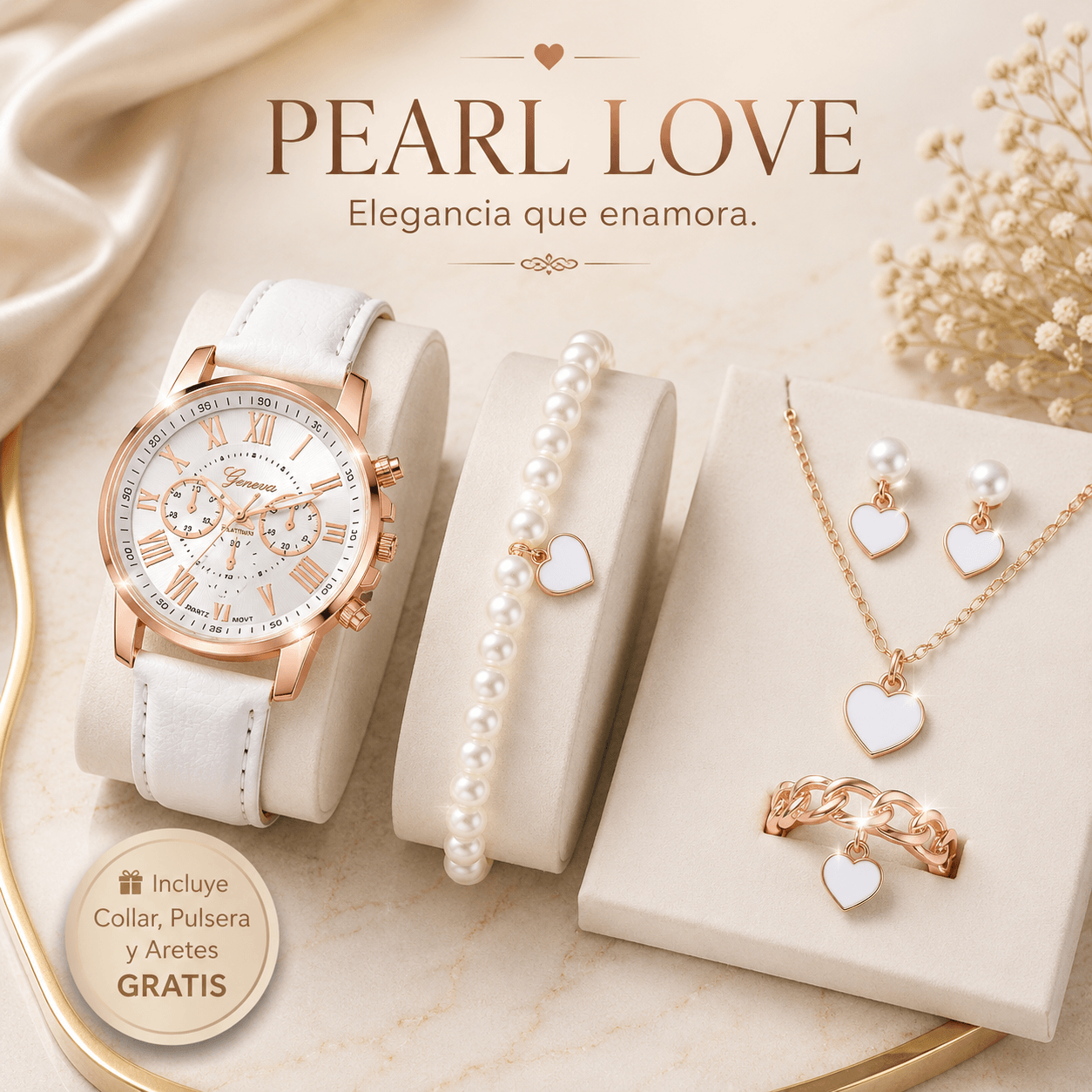 Reloj Elegance™ | Incluye Pulsera, Collar y Aretes de Regalo